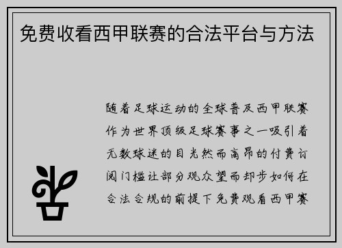 免费收看西甲联赛的合法平台与方法